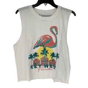 Prince Peter Women's Medium Flamingo Key West Florida White Tank Top USA Q4-19